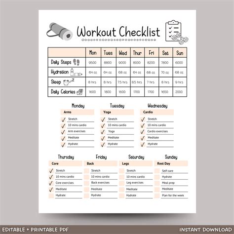 Printable Gym Workout Checklist