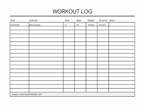 Printable Gym Workout Log