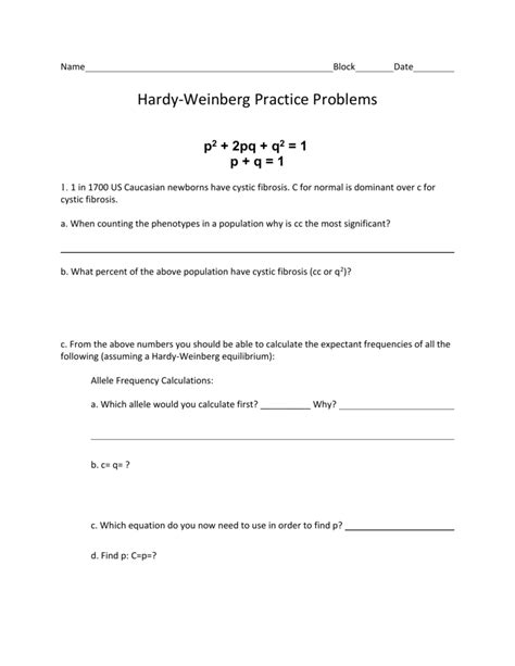 Printable Hardy Weinberg Problems