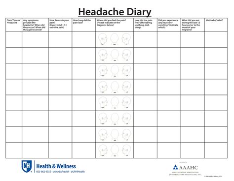 Printable Headache Diary Spanish