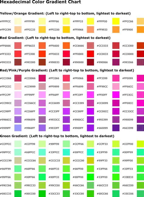 Printable Hexadecimal Color Chart