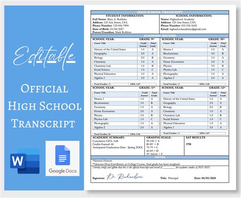 Printable High School Transcrips
