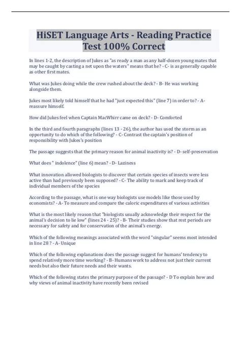 Printable Hiset Practice Language Arts