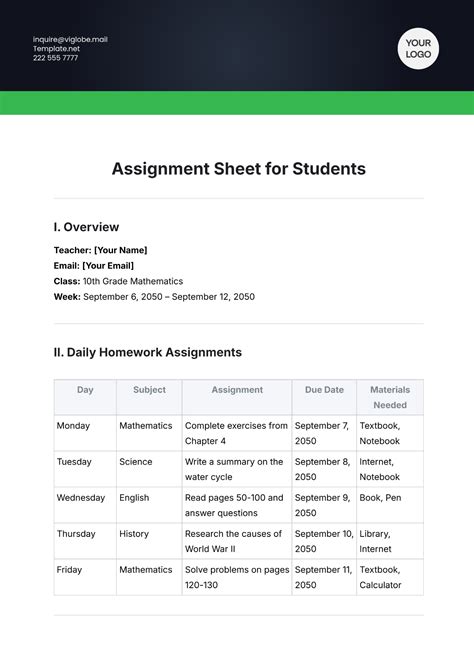 Printable Homeachool Highschool Assignment Form