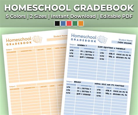 Printable Homeschool Grade Sheet Math