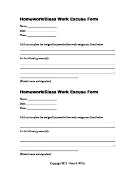 Printable Homework Excuse Form