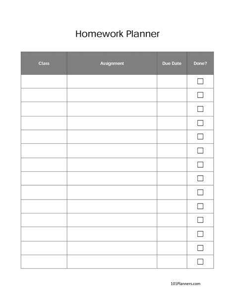 Printable Homework Planner Template Pdf