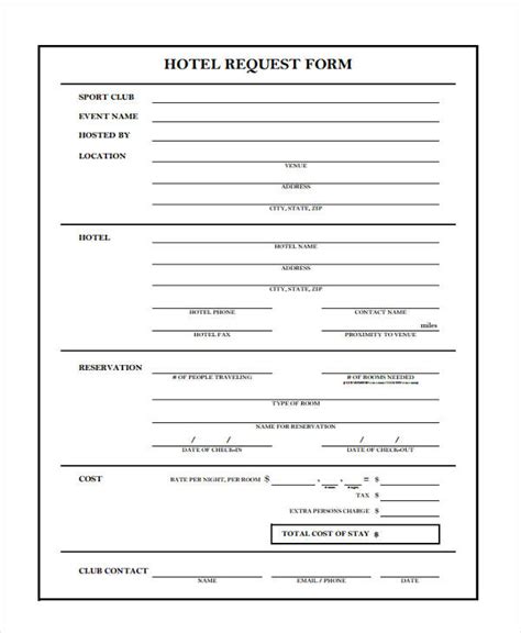 Printable Hotel Check In Form