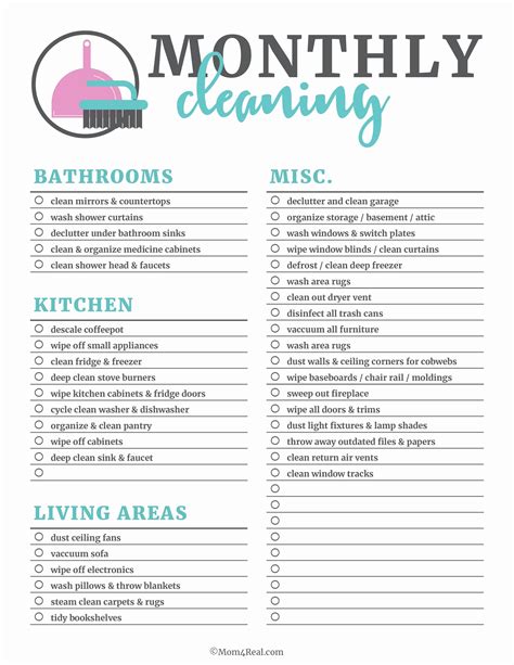 Printable House Cleaning Lists