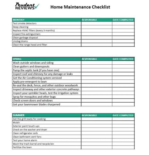 Printable House Maintenance Checklist