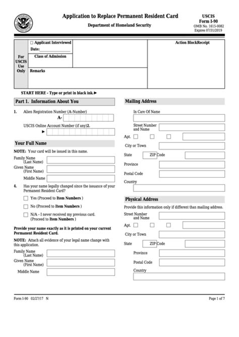 Printable I 90 Application To Replace Permanent Resident Card