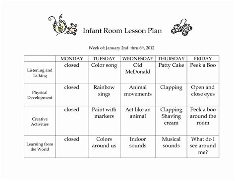 Printable Infants Lesson Plans