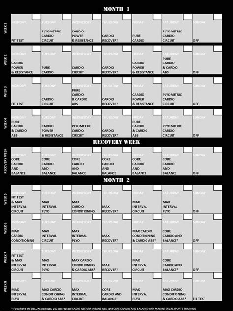 Printable Insanity Workout Schedule