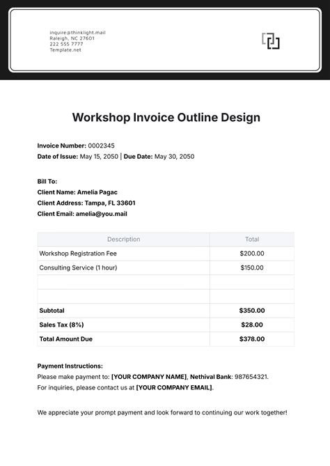 Printable Invoice For Workshop