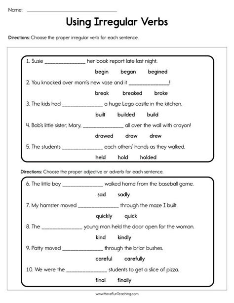 Printable Irregular Grammar Sheets 2Nd Grade