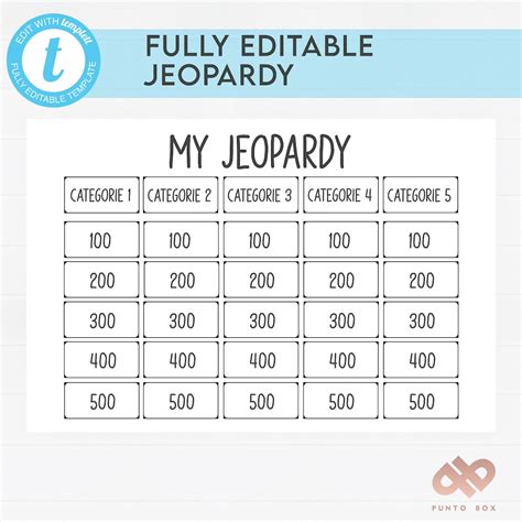 Printable Jeopardy Game
