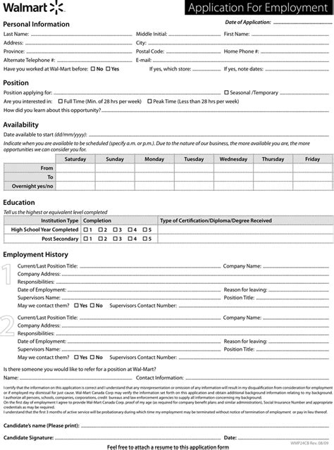 Printable Job Application Walmart