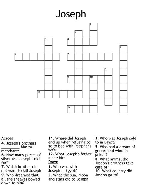 Screenshot of printable joseph crossword being solved with a pencil