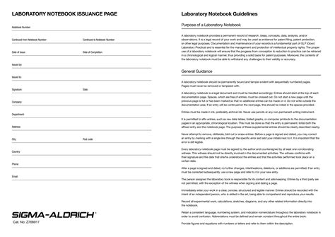Printable Lab Notebook Template
