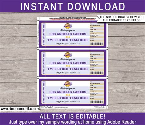 Printable Lakers Ticket Template