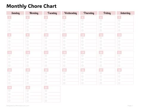 Printable Landscape Chore Chart