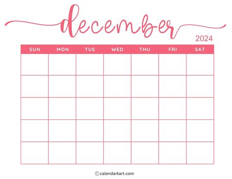 Printable Large Blank December Calendar