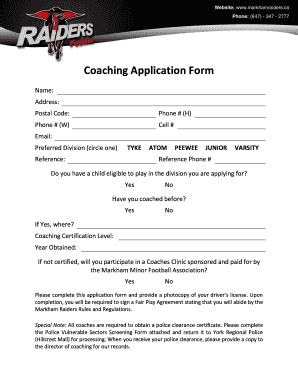 Printable Lay Coach Application Form
