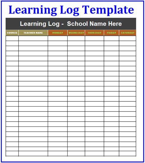 Printable Learning Log For Online Class