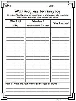 Printable Learning Logs Avid