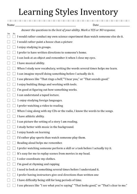 Printable Learning Style Assessment