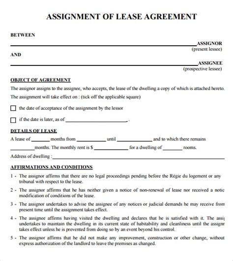 Printable Lease Agreement Sample