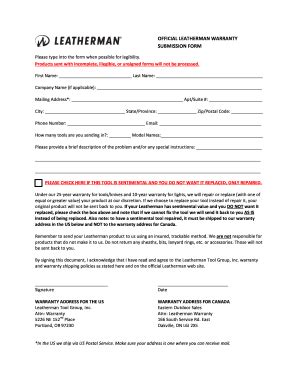 Printable Leatherman Return Form