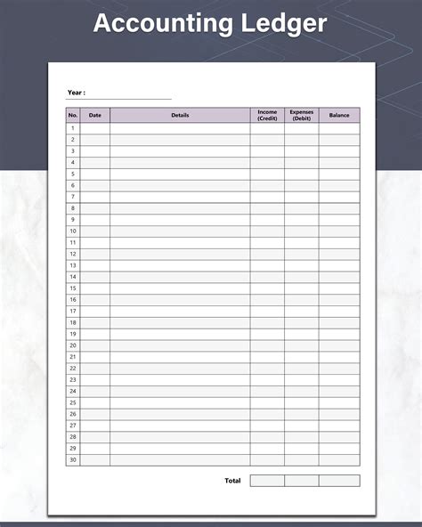 Printable Ledger Page Large Print