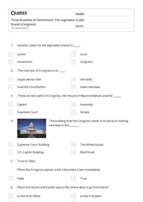 Printable Legislative Branch Quiz