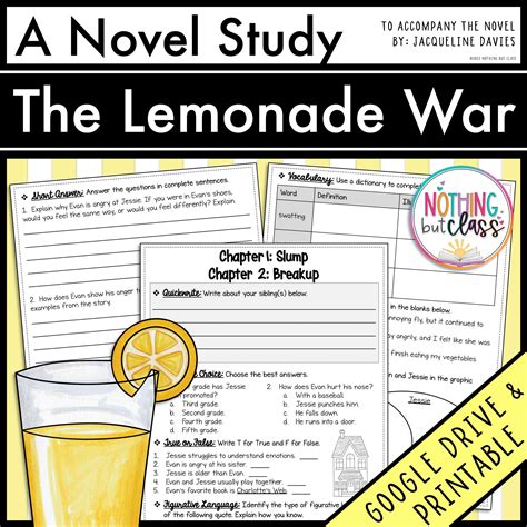 Printable Lemonade War Comprehension Test