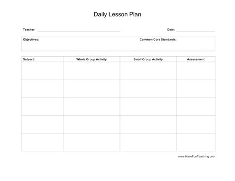 Printable Lesson Plan Template For Common Core