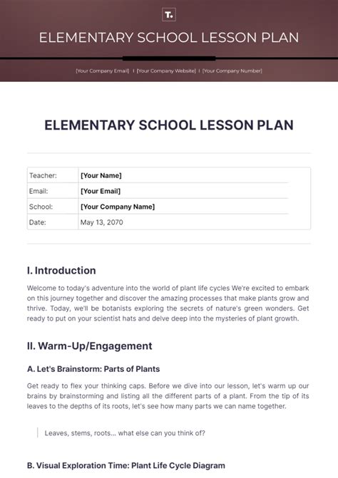 Printable Lesson Plan Template For Elementary School