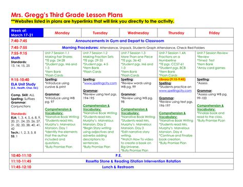 Printable Lesson Plans For 3Rd Grade