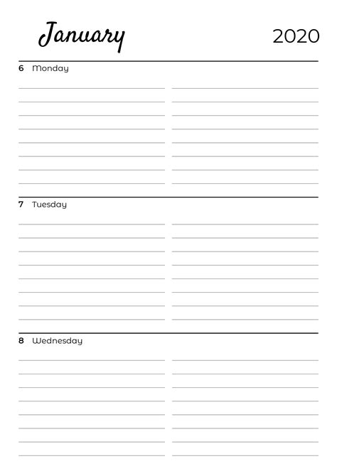 Printable Lined Weekly Calendar