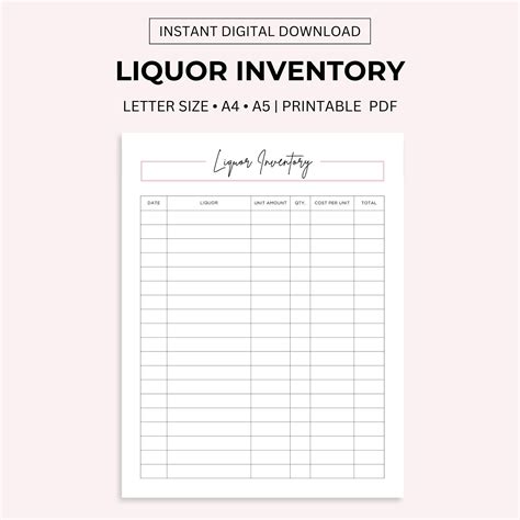 Printable Liquor Inventory List