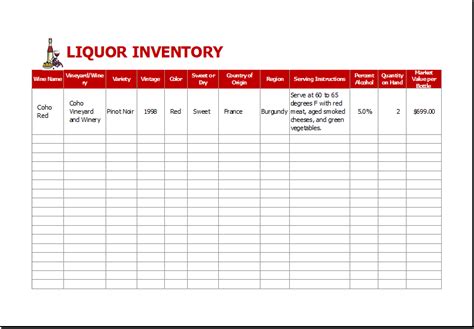 Printable Liquor Inventory Sheets