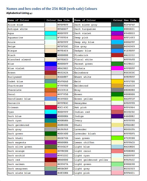 Printable List Html Color