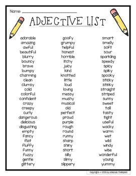 Printable List Of Adjectives For Second Grade