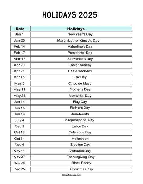 Printable List Of Billsdue Dates