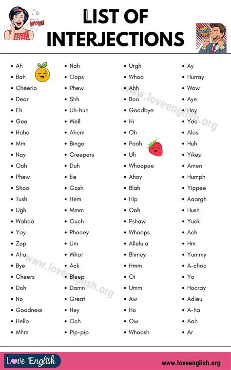 Printable List Of Interjections