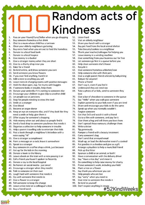 printable list of random acts of kindness