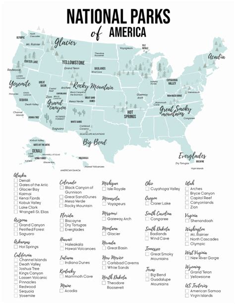 Printable List Of State Parks