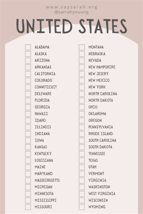 Printable List Of The States List Of The States