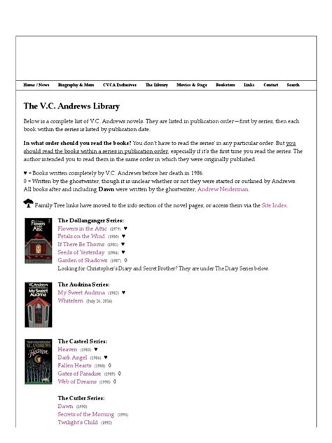 Printable List Of V.c.andrews Books In Order