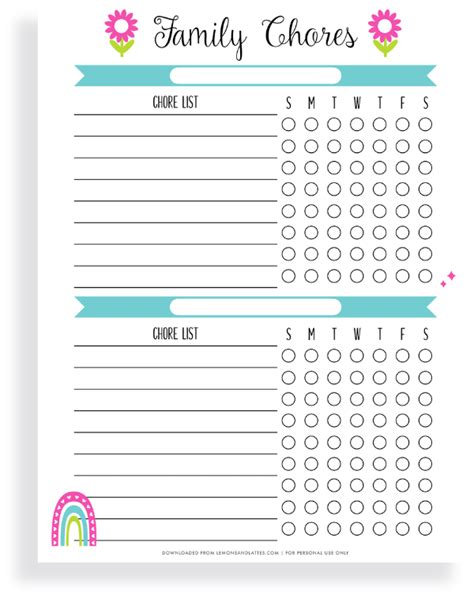Printable Lists And Charts